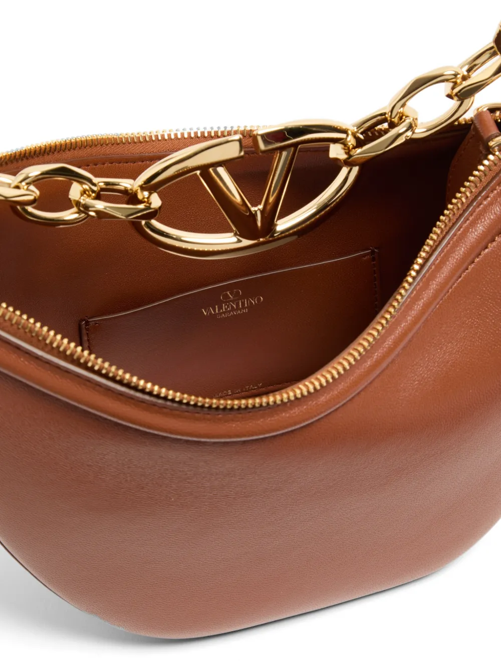 Valentino Garavani mini VLogo Moon bag in nappa with chain Bruin