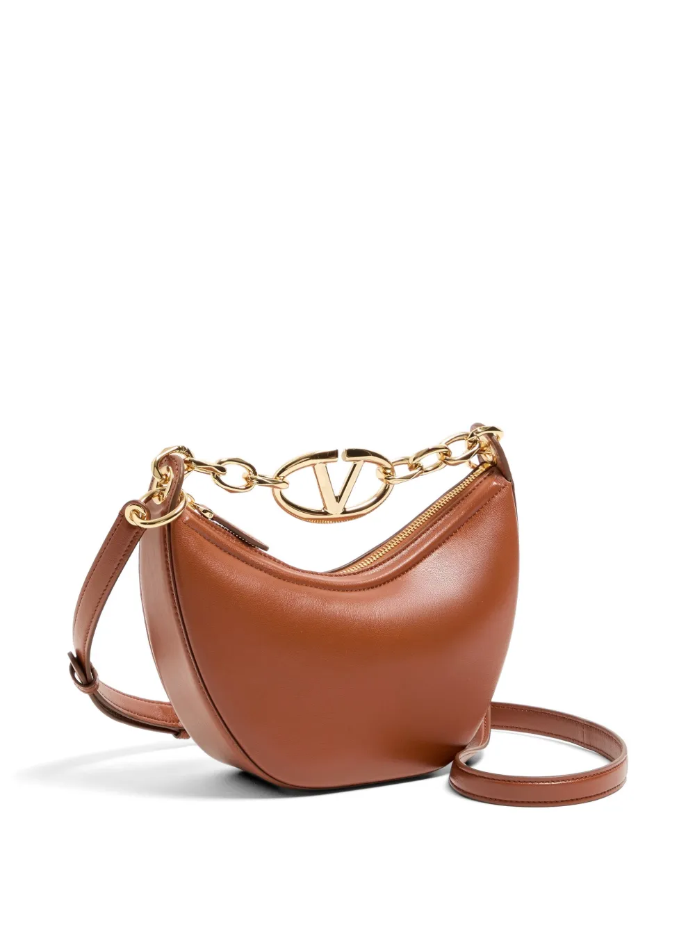 Valentino Garavani mini VLogo Moon bag in nappa with chain Bruin