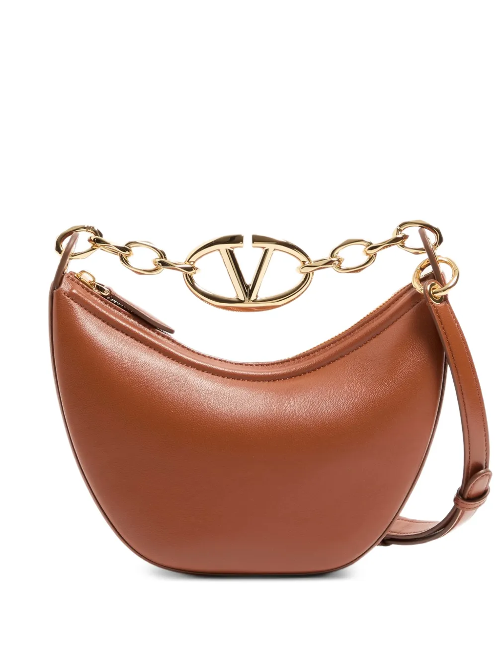 Valentino Garavani mini VLogo Moon bag in nappa with chain - Marrone