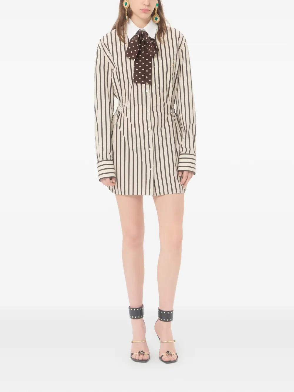 Valentino Garavani Gestreepte popeline mini-jurk met print Beige