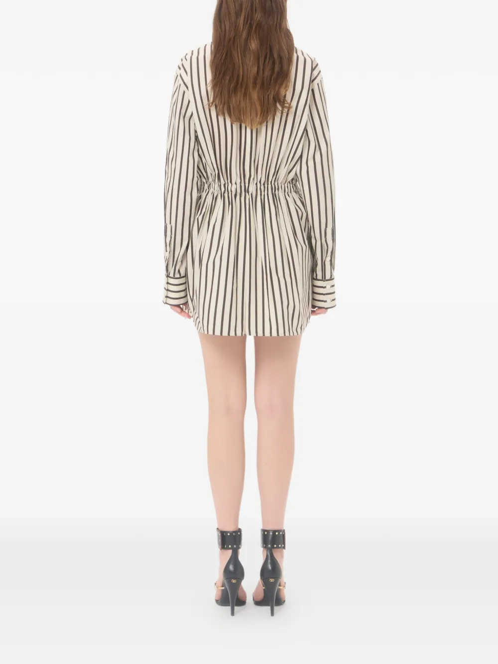 Valentino Garavani Gestreepte popeline mini-jurk met print Beige