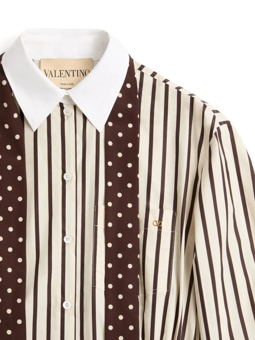 Valentino Garavani Gestreepte popeline mini-jurk met print Beige