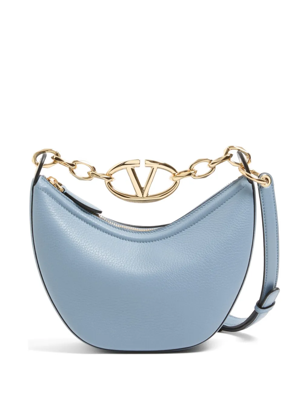 Valentino Garavani mini VLogo Moon bag in grainy calfskin with chain - Blau
