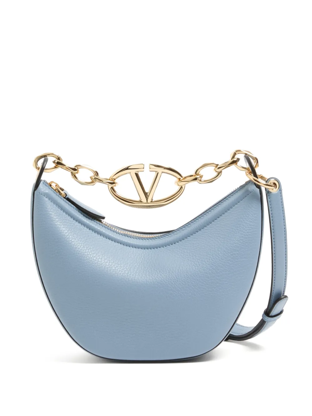Valentino Garavani mini VLogo Moon bag in grainy calfskin with chain - Blu