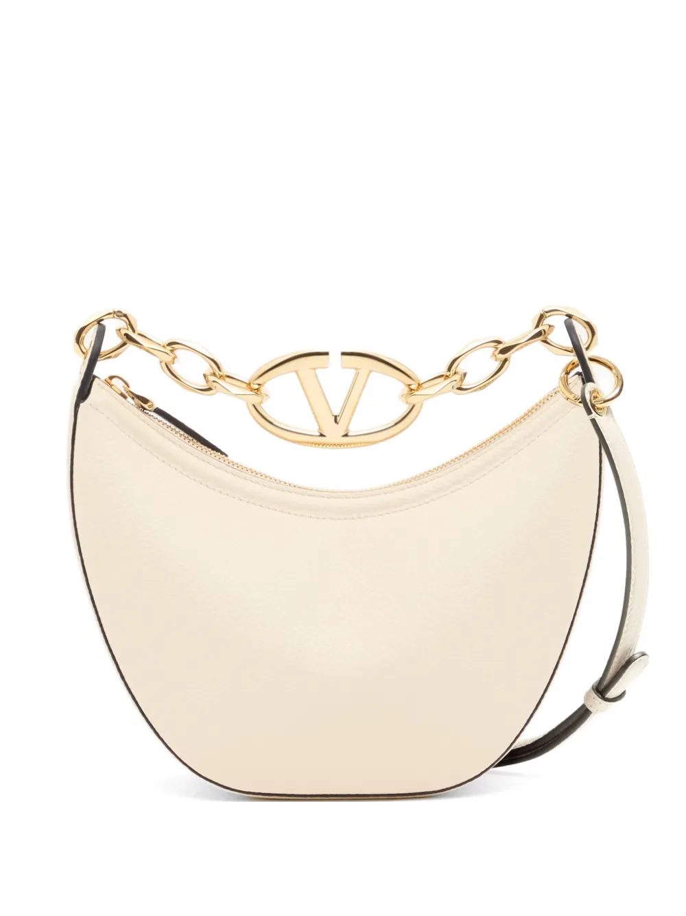 Valentino Garavani mini VLogo Moon bag in grainy calfskin with chain - Bianco