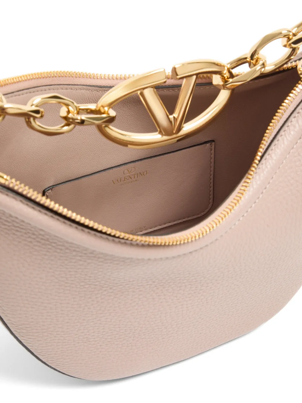 Valentino Garavani mini VLogo Moon bag in grainy calfskin with chain Roze