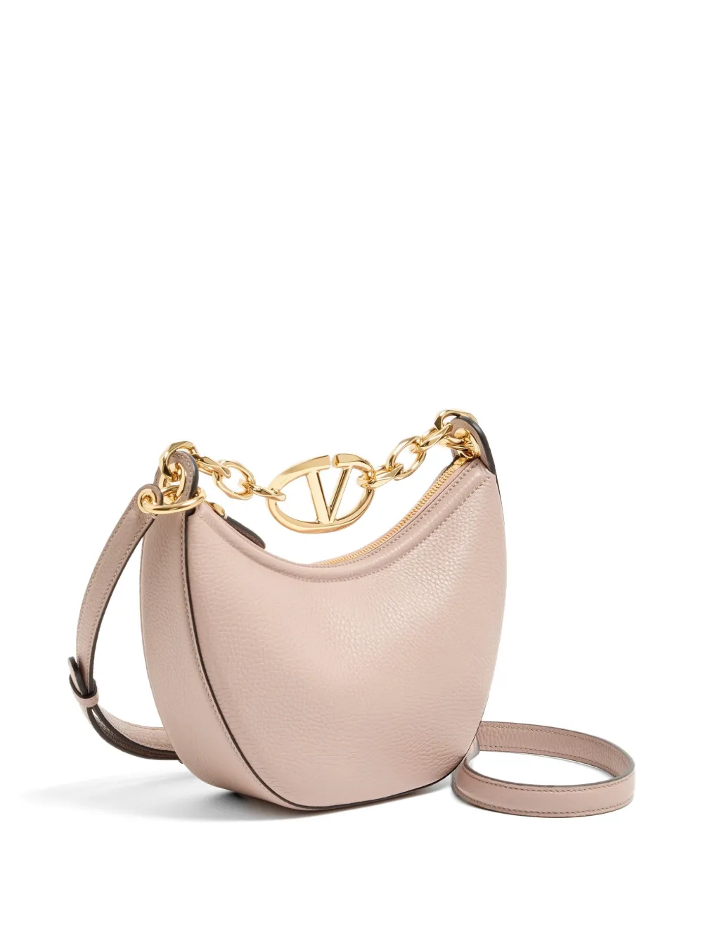 Valentino Garavani mini VLogo Moon bag in grainy calfskin with chain Roze