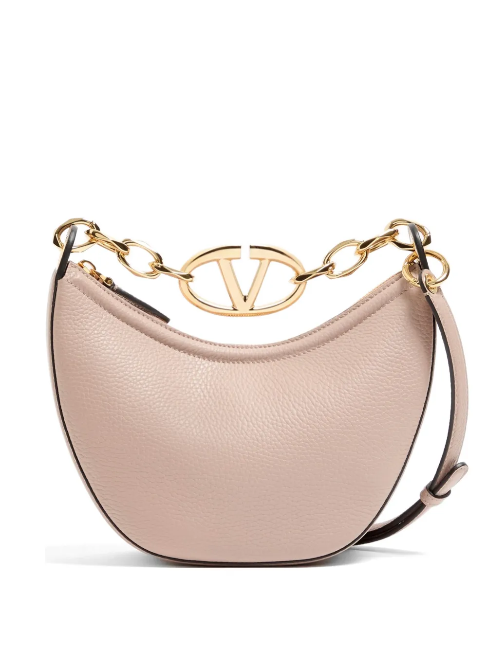 Valentino Garavani mini VLogo Moon bag in grainy calfskin with chain - Rosa