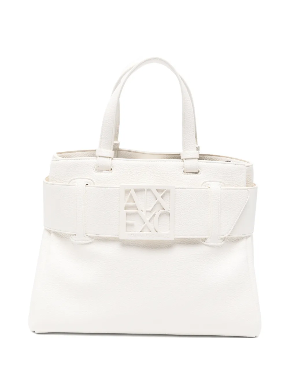 Armani Exchange logo-plaque pebbled leather tote bag - Bianco