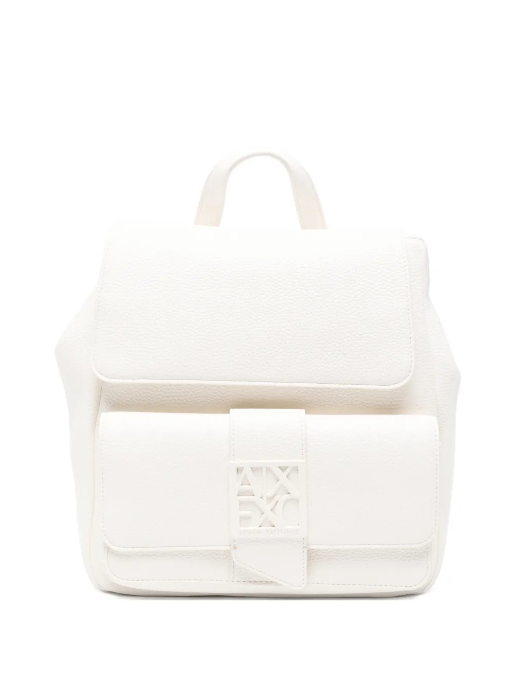 Armani Exchange Susy logo-plaque pebbled leather backpack - Bianco
