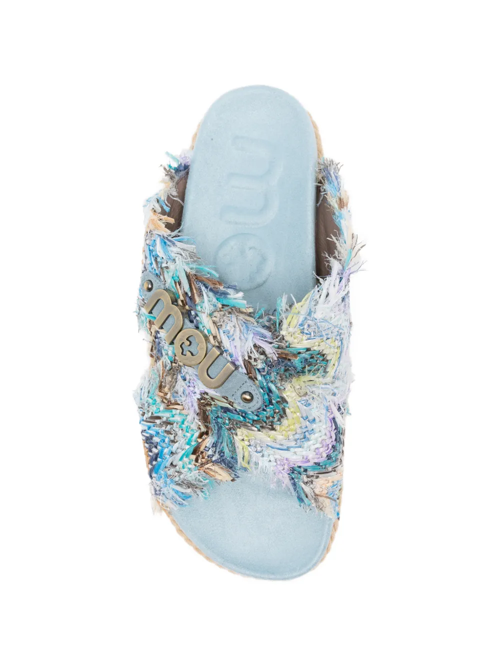 Mou frayed-edge logo-plaque sandals Blauw