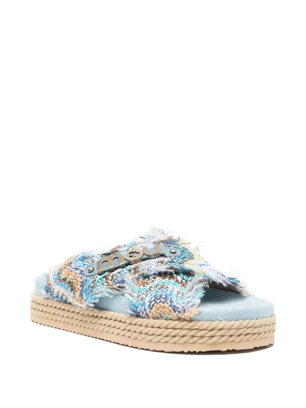 Mou frayed-edge logo-plaque sandals Blauw