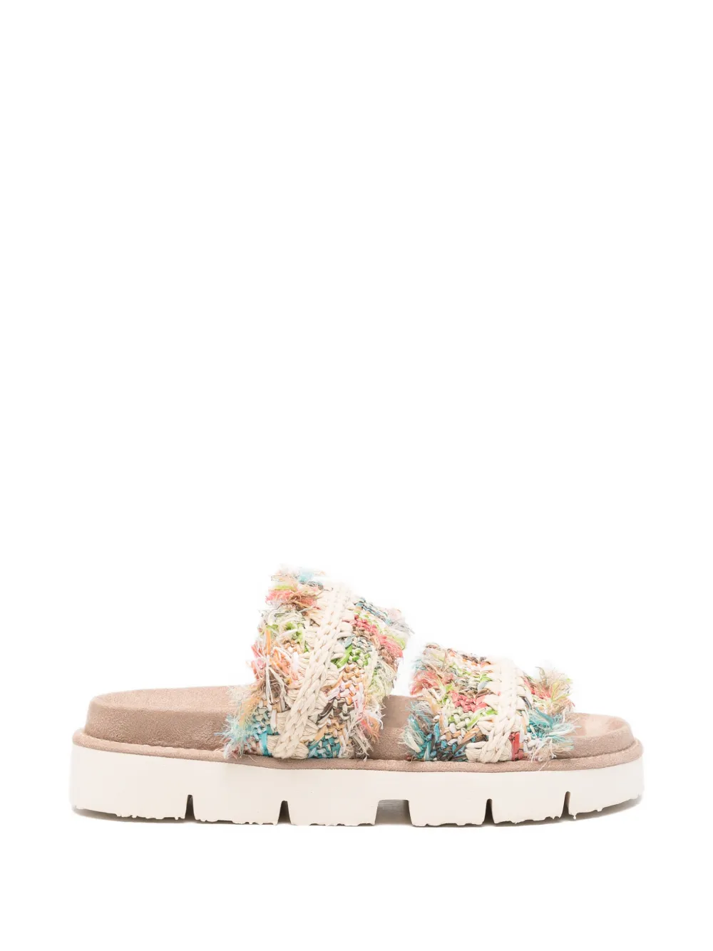 Mou crochet-knit fringed sandals Beige