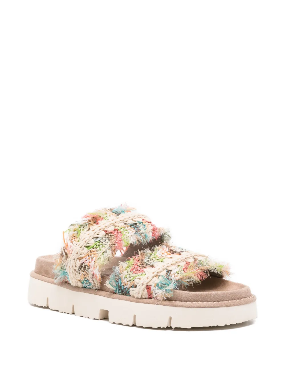 Mou crochet-knit fringed sandals Beige