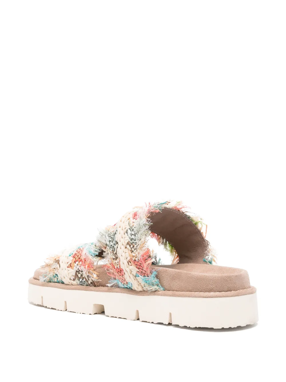 Mou crochet-knit fringed sandals Beige