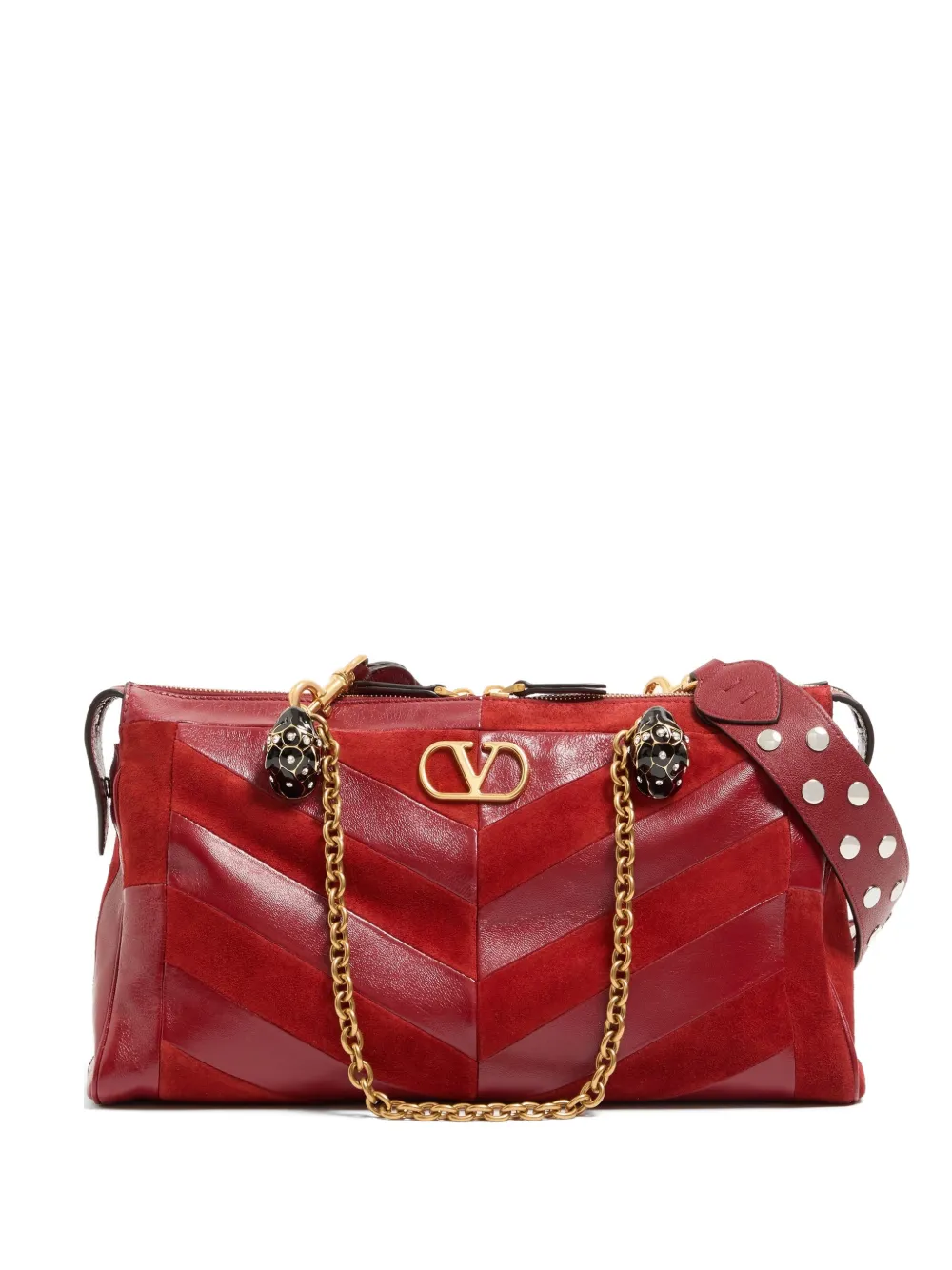 Valentino Garavani Panthea medium shoulder bag in suede and nappa with Chevron motif - Rosso