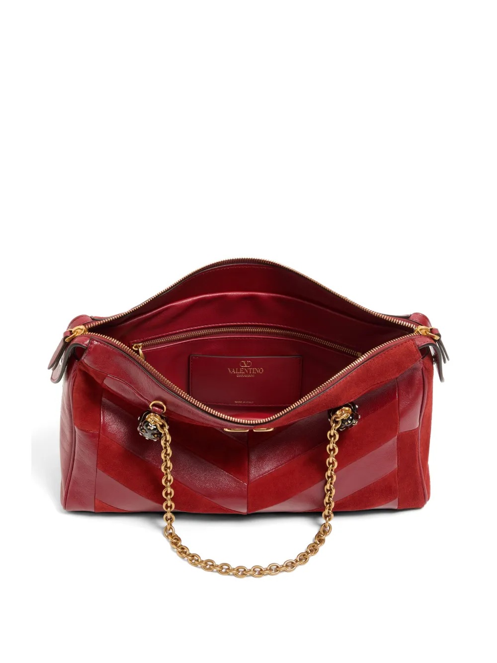 Valentino Garavani Panthea medium schoudertas van python en nappa met chevron patroon Rood
