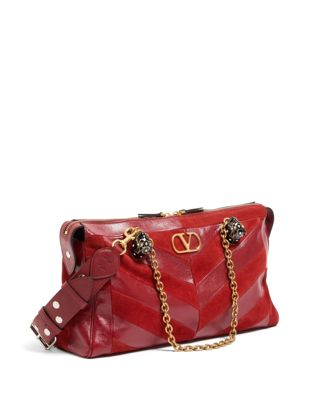 Valentino Garavani Panthea medium schoudertas van python en nappa met chevron patroon Rood