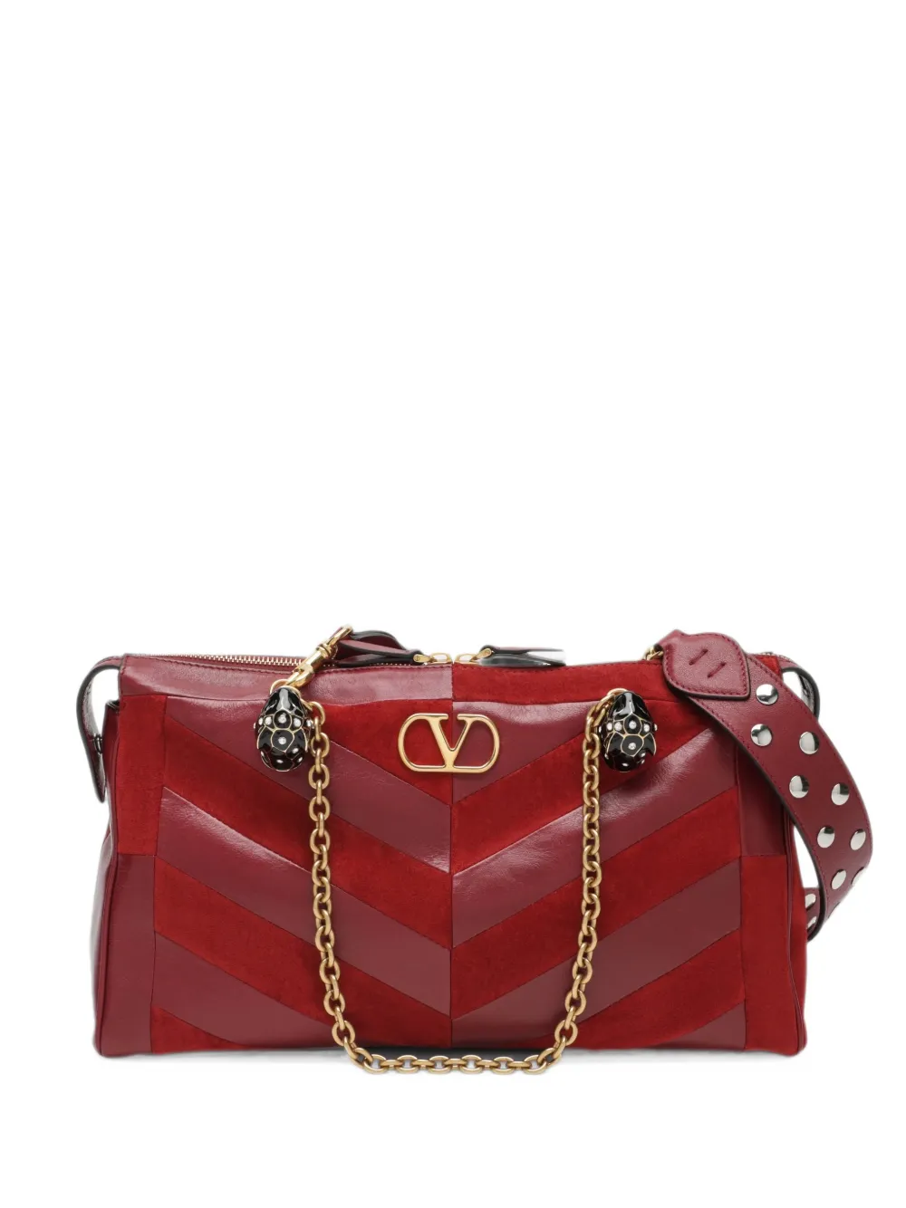 Valentino Garavani Panthea medium shoulder bag in suede and nappa with Chevron motif - Rosso