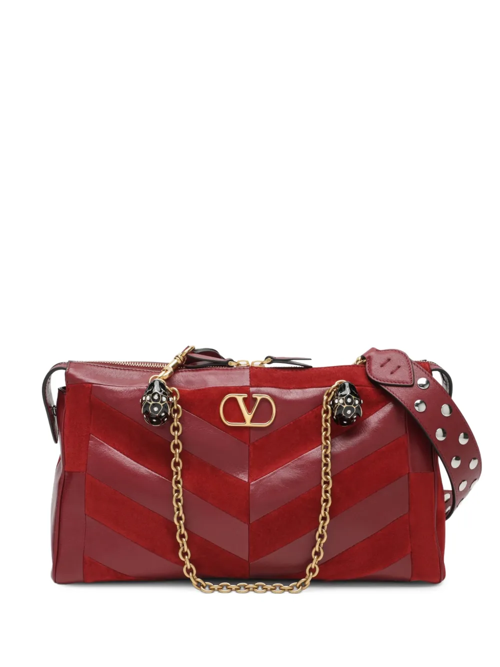 Valentino Garavani Panthea medium shoulder bag in suede and nappa with Chevron motif - Red