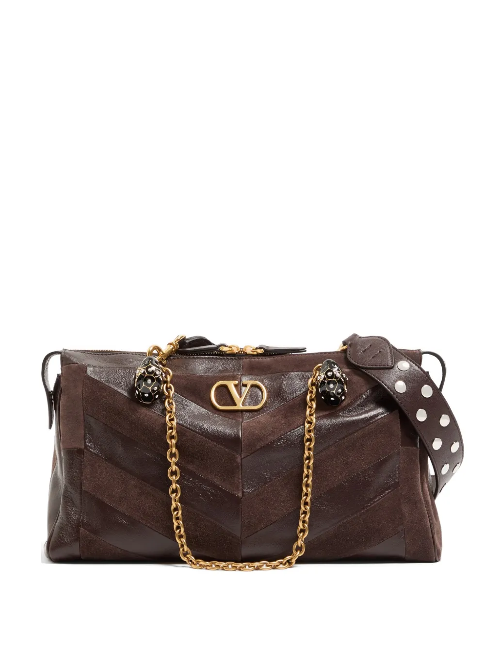 Valentino Garavani Panthea shoulder bag in nappa leather with Chevron pattern - Marrone