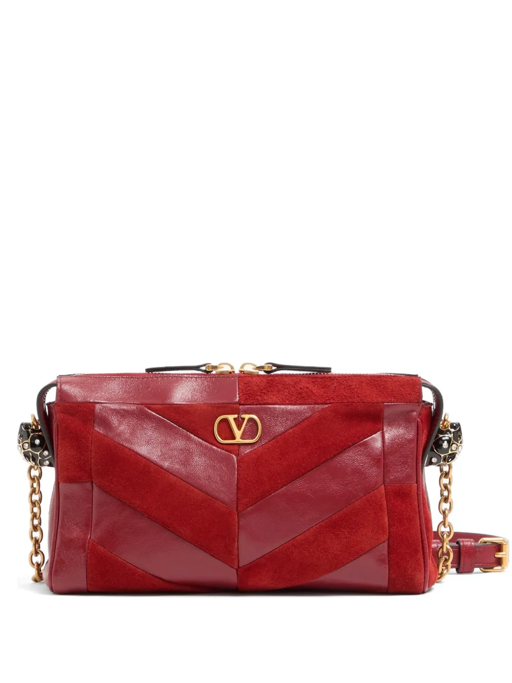 Valentino Garavani Panthea small shoulder bag in suede and nappa with Chevron pattern - Rosso