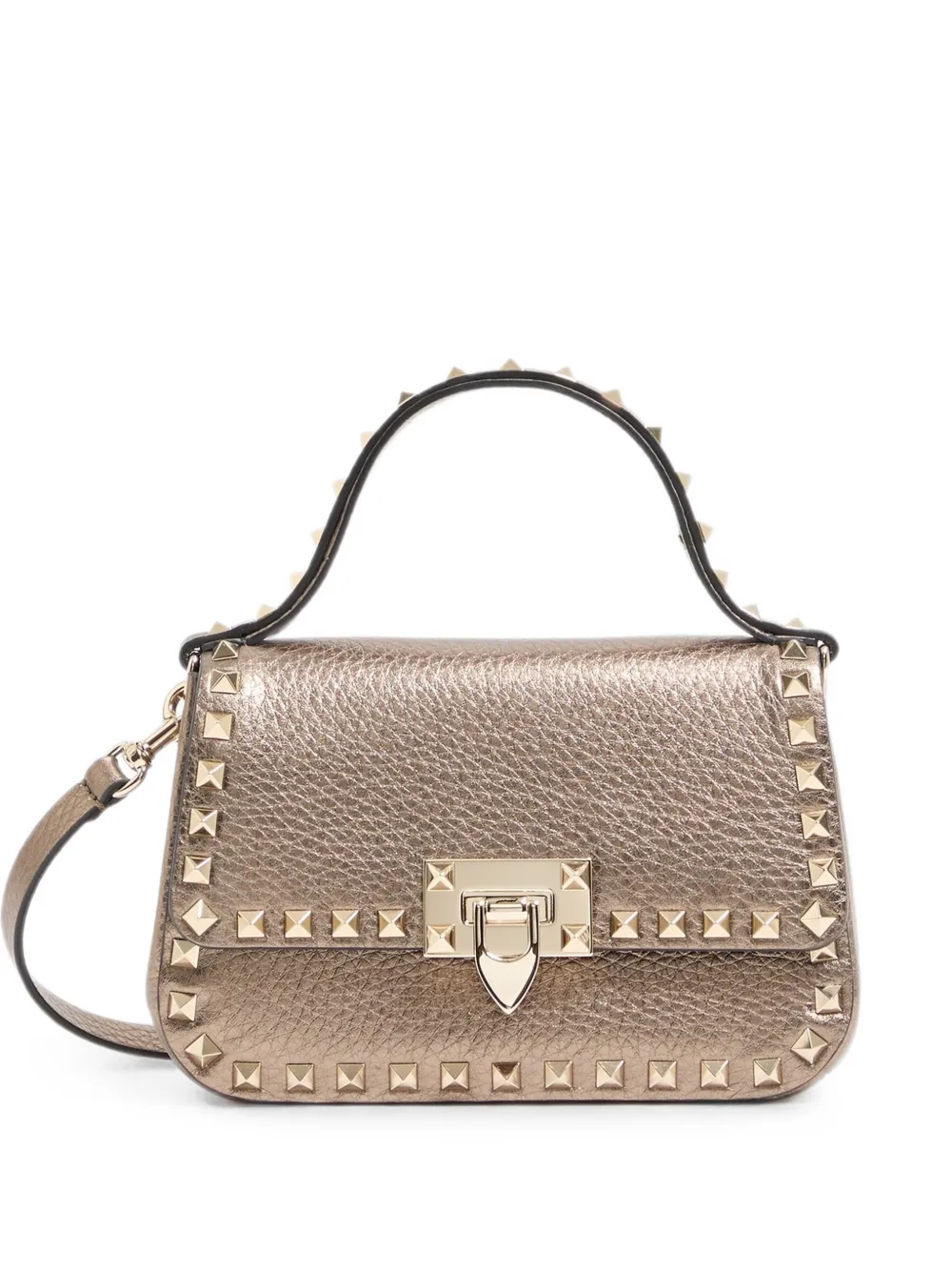 Valentino Garavani Rockstud small handbag in laminated grainy calfskin - Toni neutri
