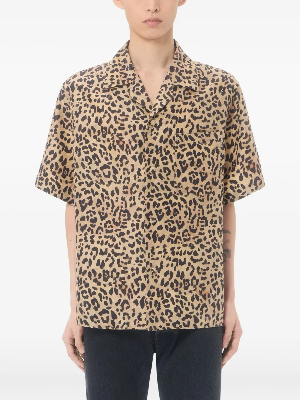 Valentino Garavani Habotai zijden bowlingshirt met Fauve Eclat Animalier-print Beige