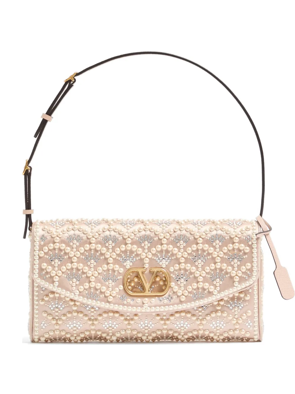 Valentino Garavani DeVain small shoulder bag with pearls and rhinestones - Toni neutri