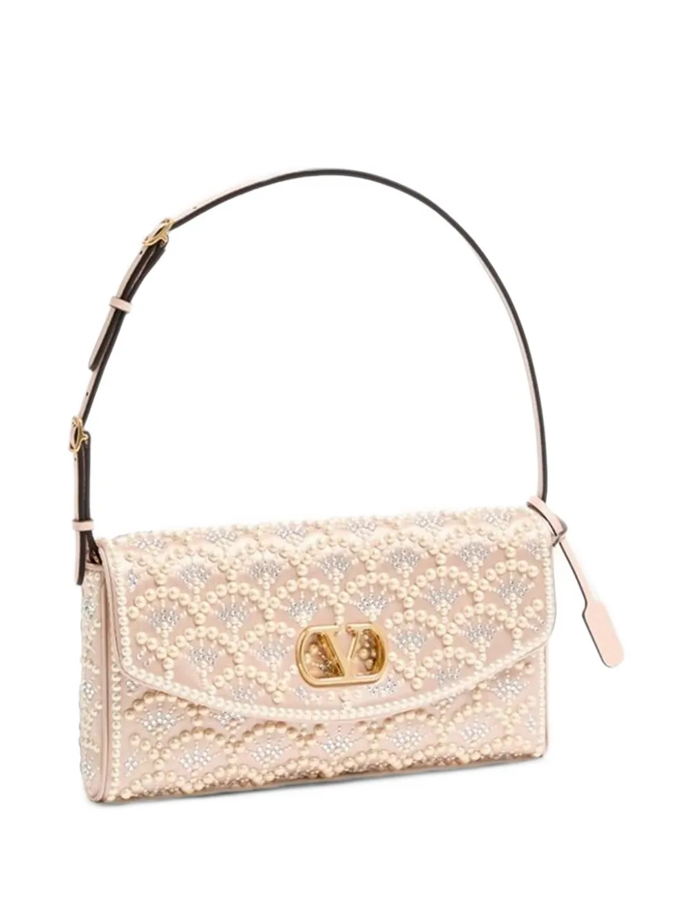 Valentino Garavani Devain kleine schoudertas met parels en stras Beige