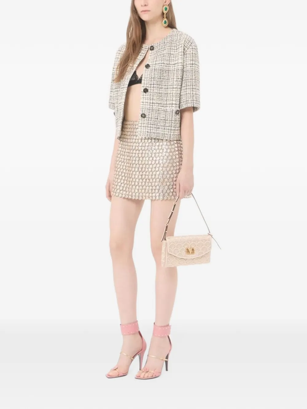 Valentino Garavani Devain kleine schoudertas met parels en stras Beige