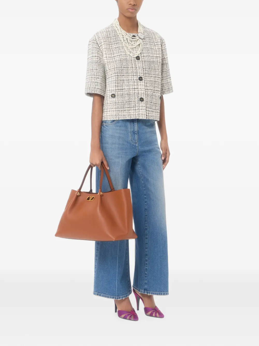 Valentino Garavani Grote shopper van soepel leer Beige