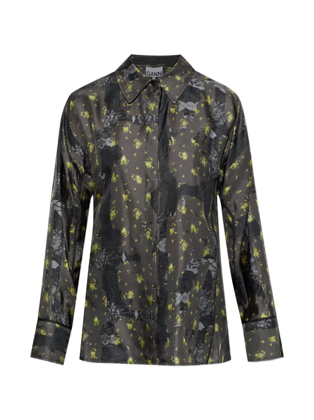 GANNI floral-print silk shirt - Grey