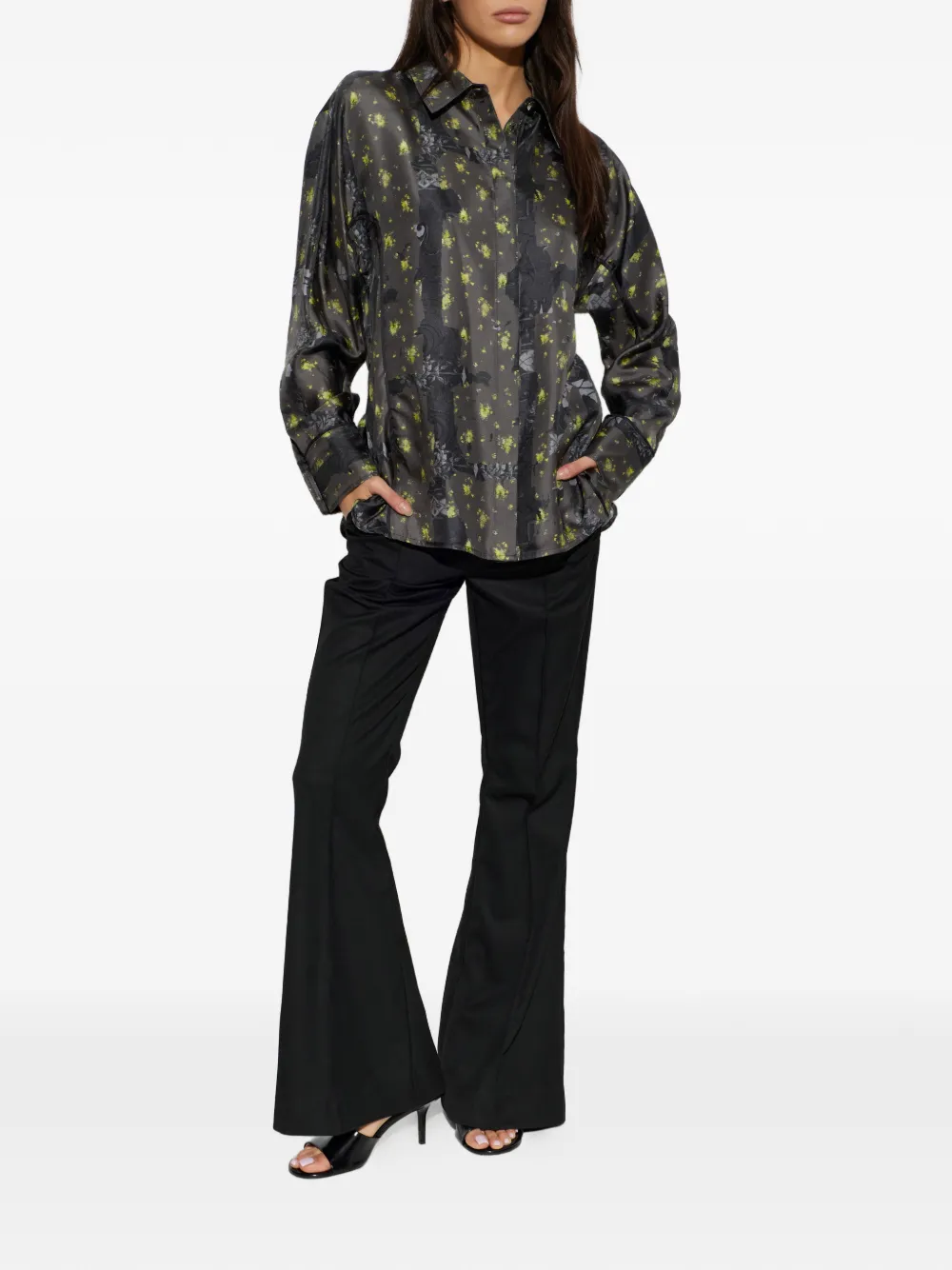 GANNI Zijden blouse met bloemenprint Grijs