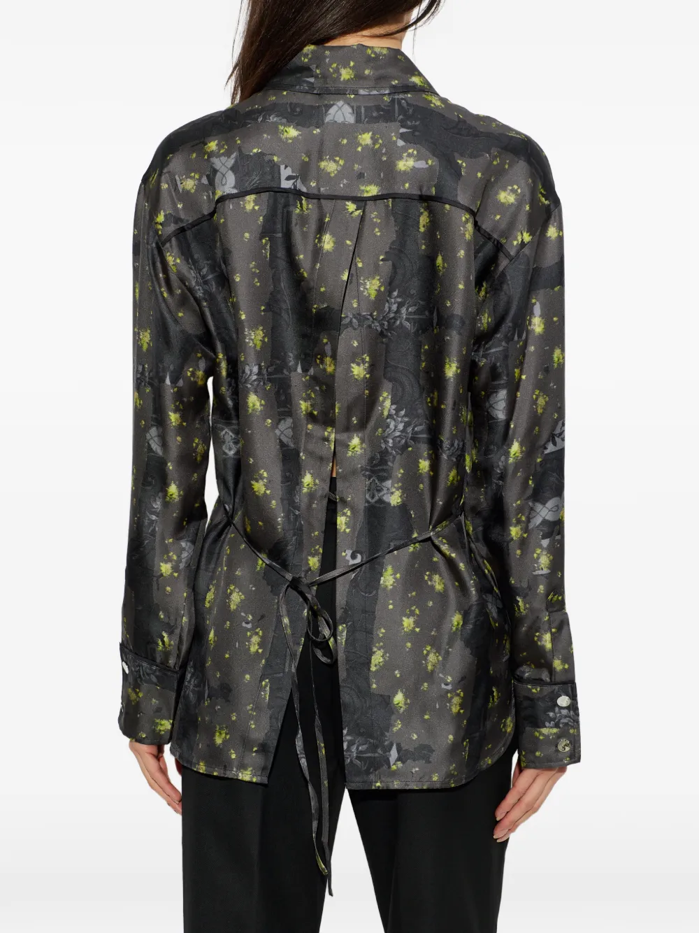 GANNI Zijden blouse met bloemenprint Grijs