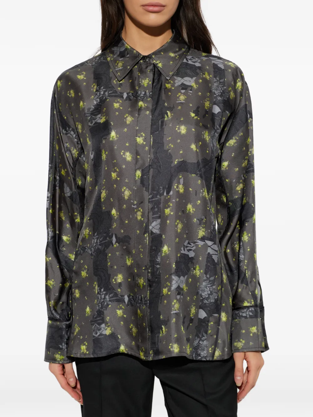 GANNI Zijden blouse met bloemenprint Grijs