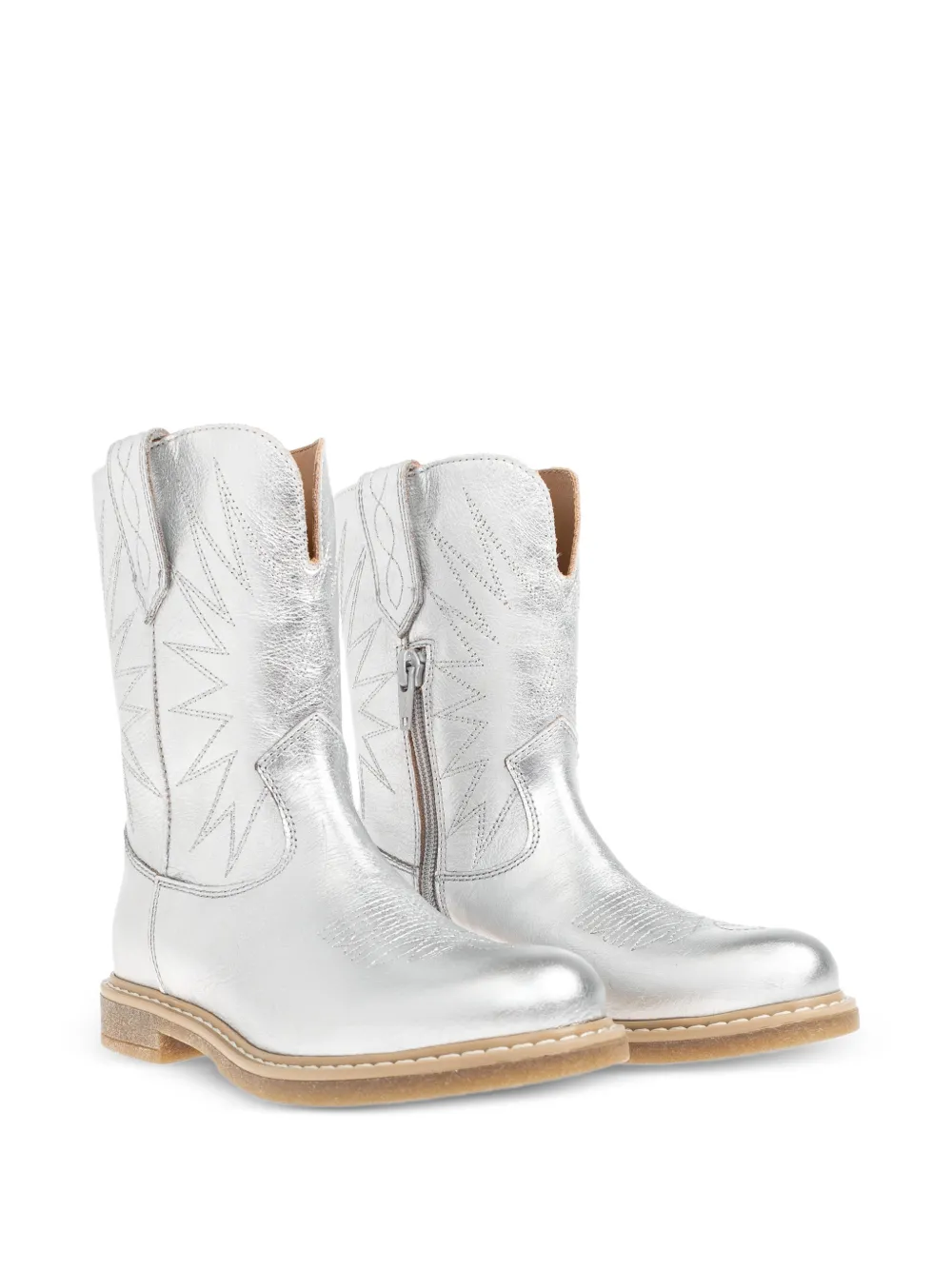 Golden Goose Kids Wish Star embroidered metallic-leather boots - Argento