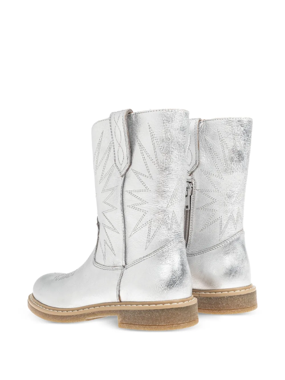 Golden Goose Kids Wish Star embroidered metallic-leather boots Zilver