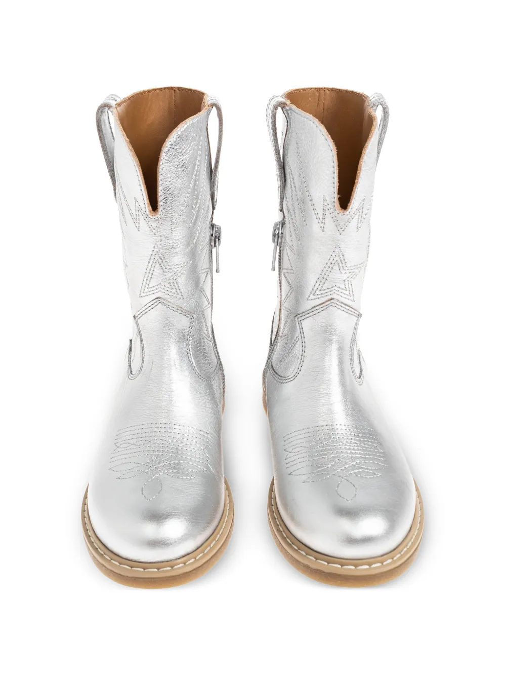 Golden Goose Kids Wish Star embroidered metallic-leather boots Zilver