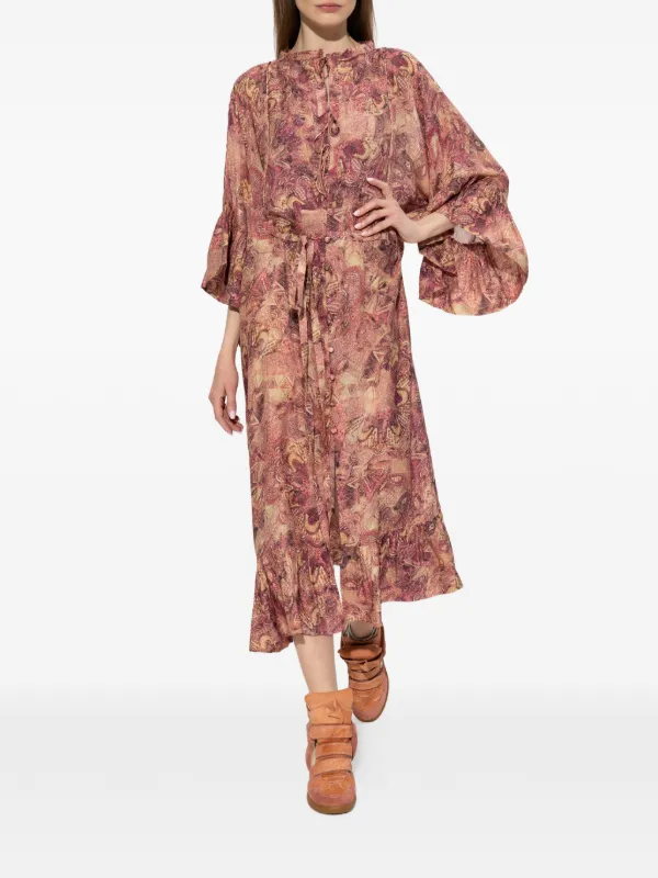 isabel marant silk ruffle dress Tylena ruffled printed silk georgette midi dress - navy