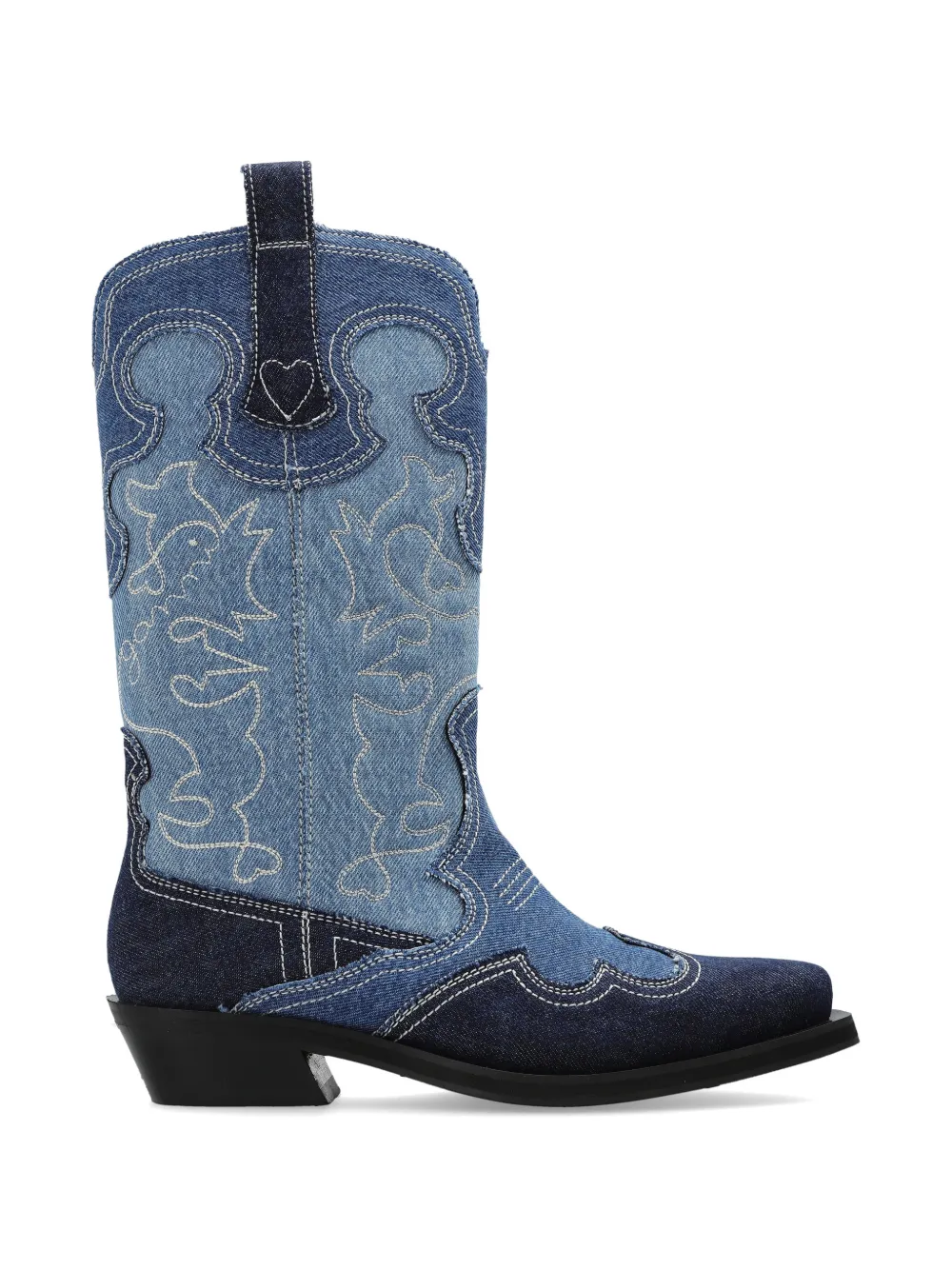 GANNI embroidered denim boots - Blue