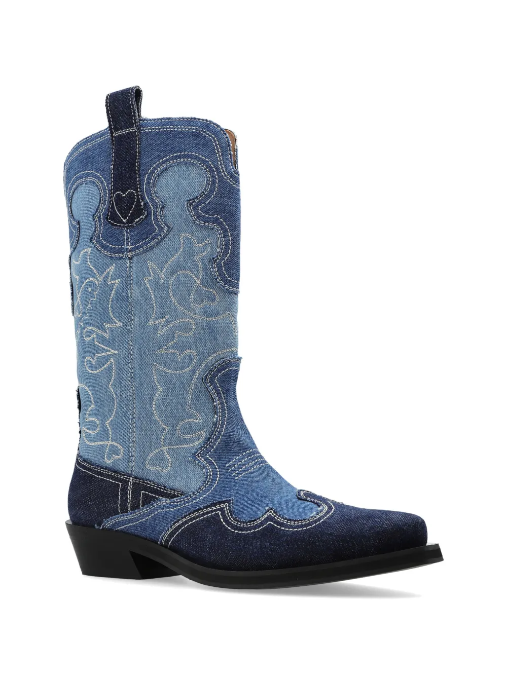 GANNI embroidered denim boots Blauw