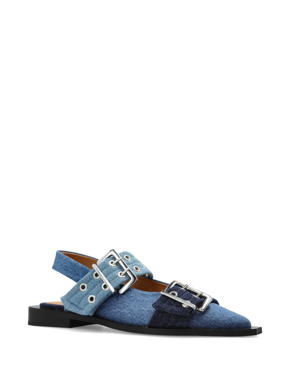 GANNI buckled denim ballet flats Blauw