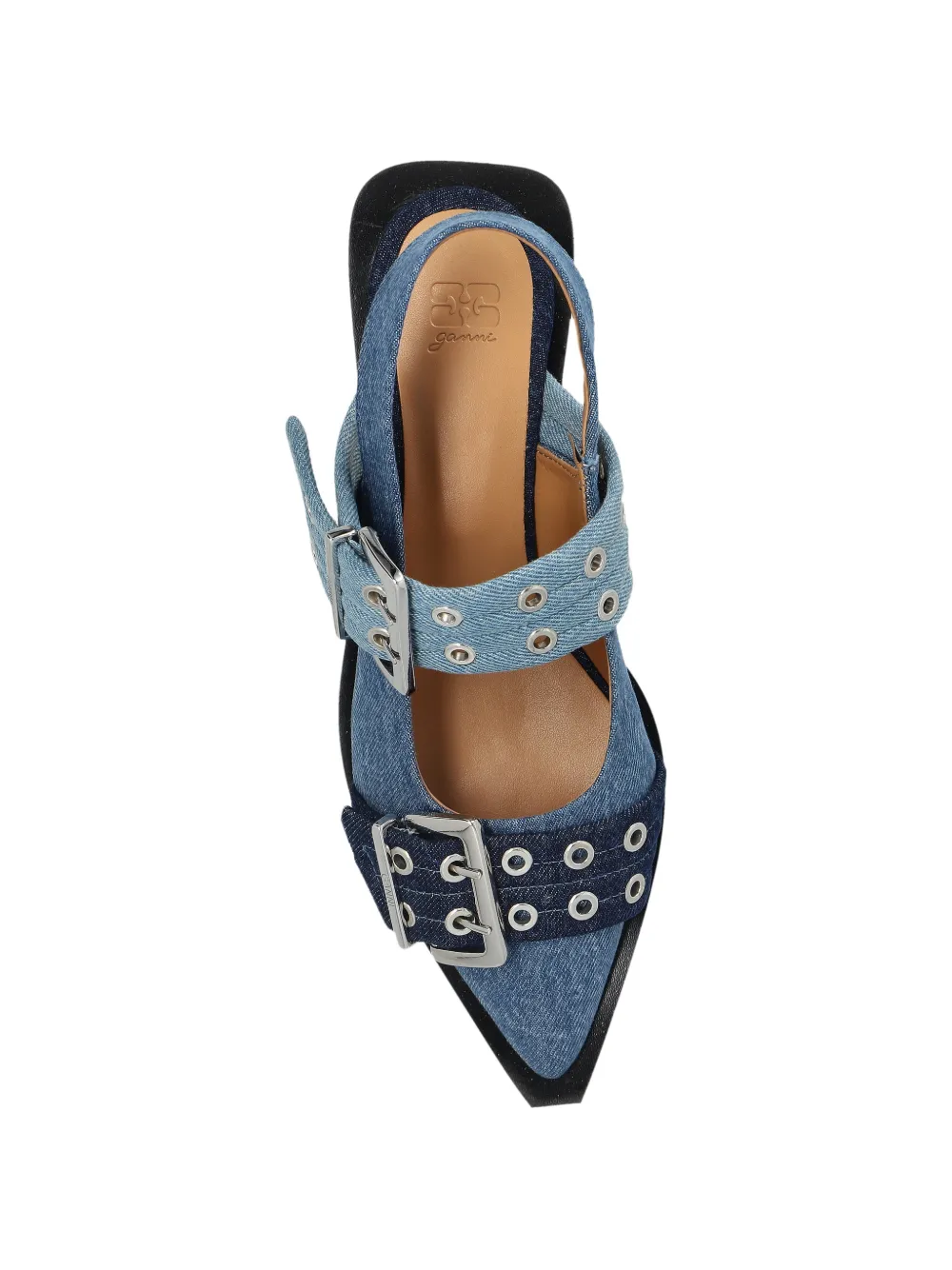 GANNI buckled denim ballet flats Blauw