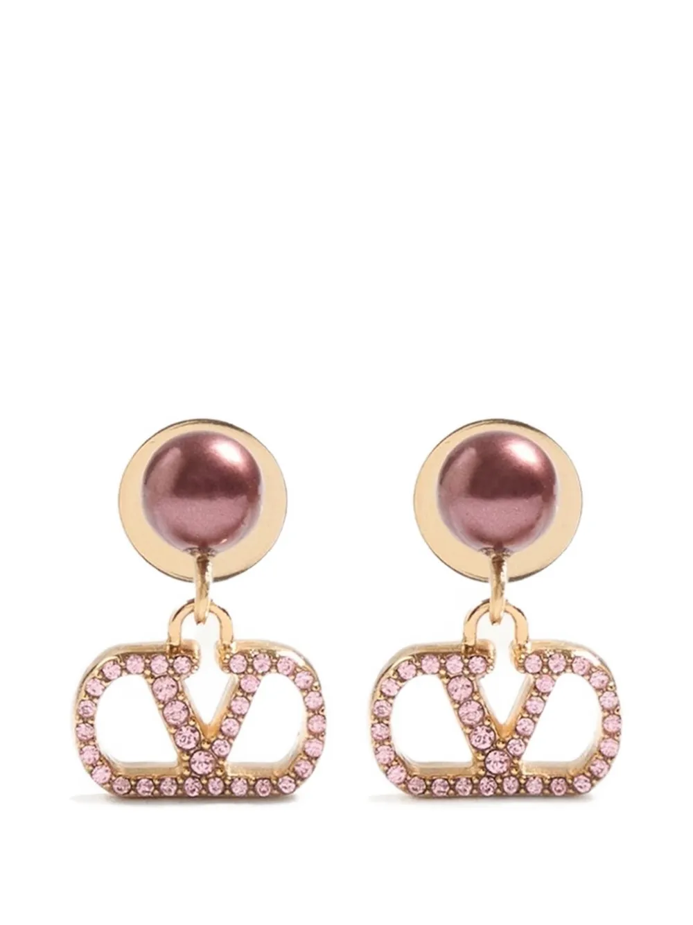 Valentino Garavani VLogo Signature earrings in metal, pearl and Swarovski® crystals - Oro