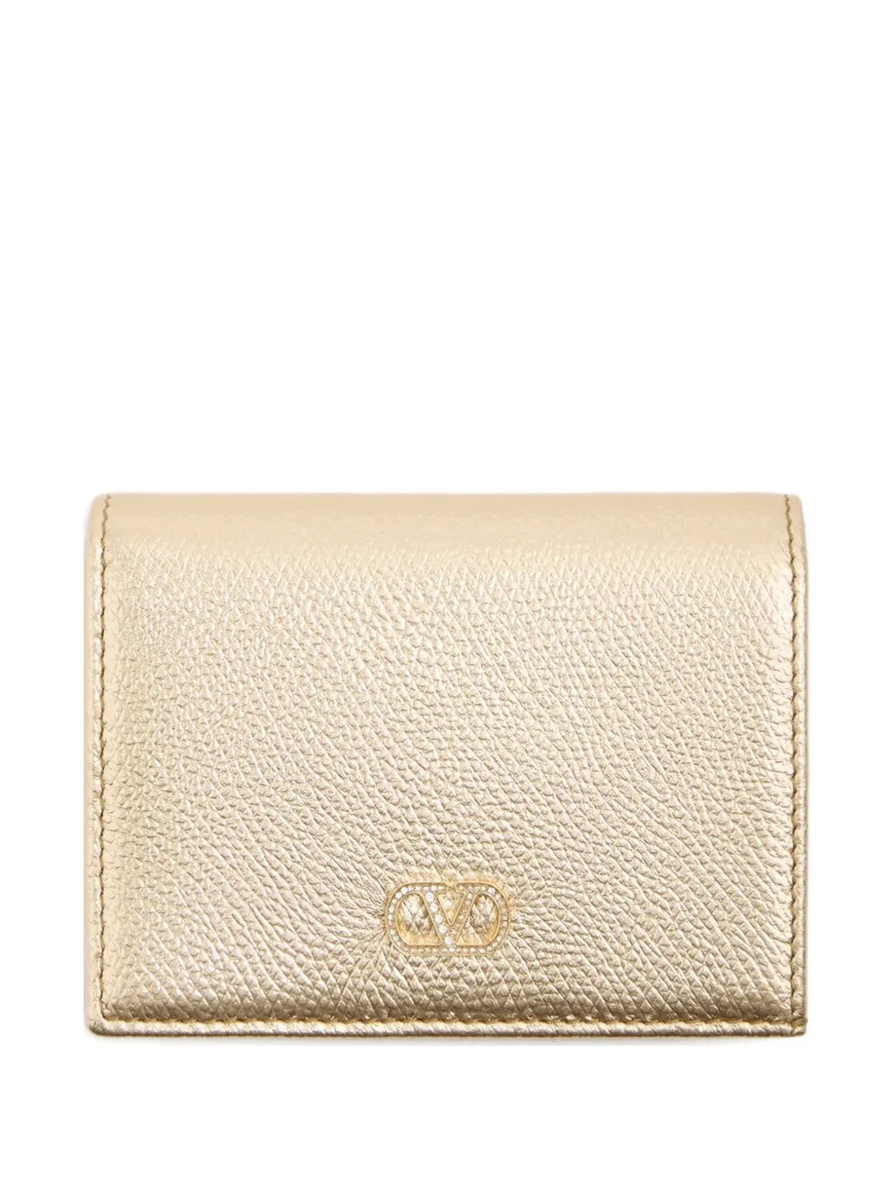 Valentino Garavani Vlogo Signature wallet in laminated grainy calfskin with jewel logo - Oro