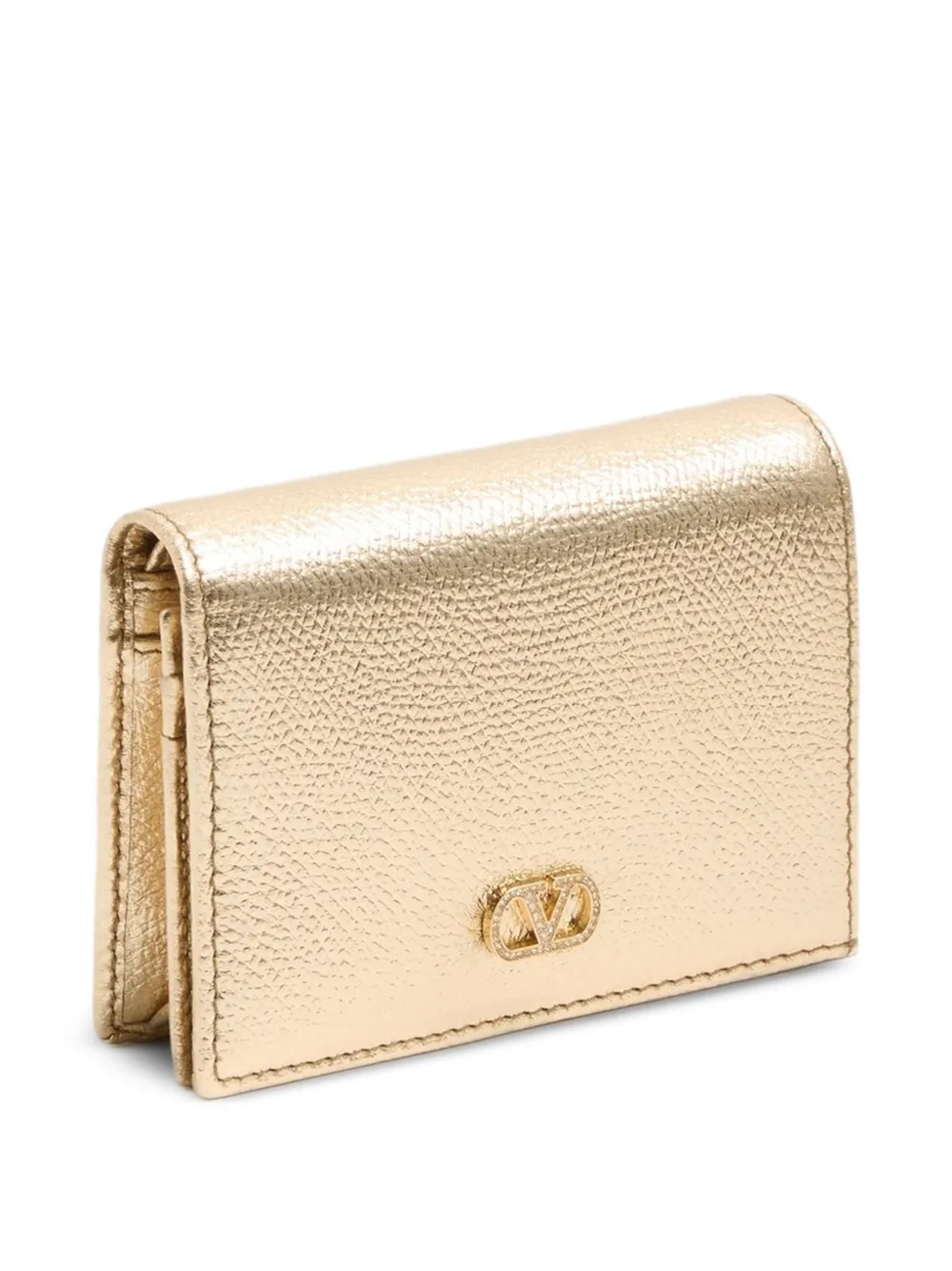  Valentino Garavani Tarjetero Vlogo Signature En Piel De Becerro Granulada Laminada Con Logo De Joyas - Dorado 