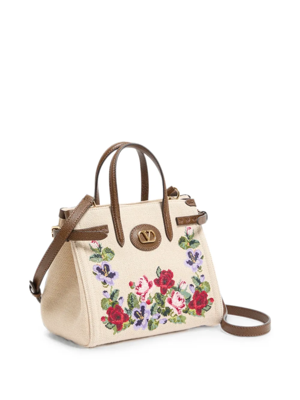 Valentino Garavani Antibes kleine geborduurde linnen shopper Beige