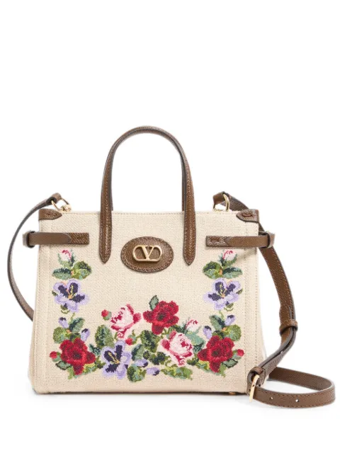Valentino Garavani Antibes small embroidered linen shopping bag