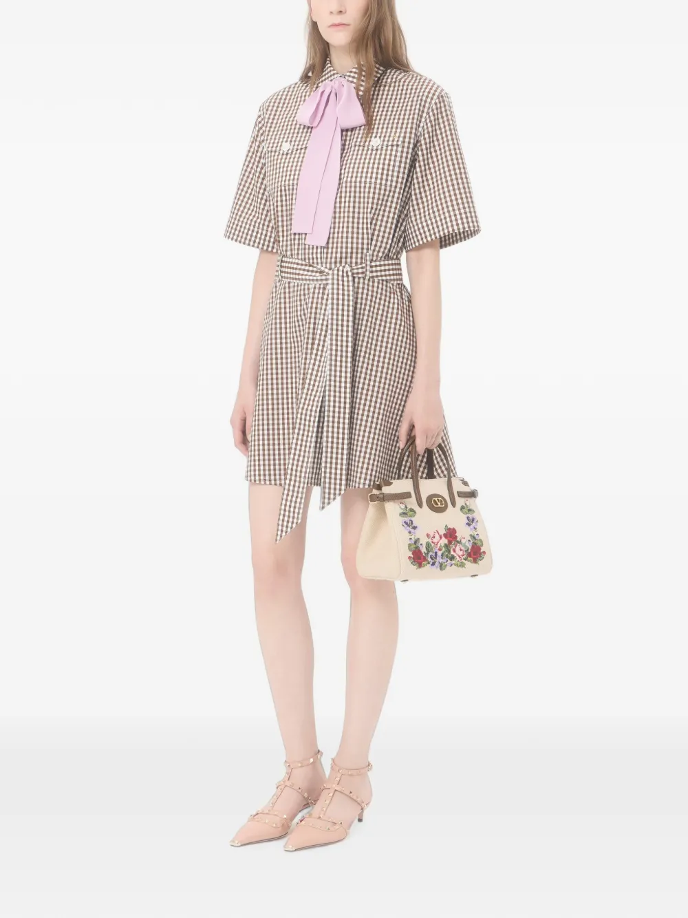Valentino Garavani Antibes kleine geborduurde linnen shopper Beige